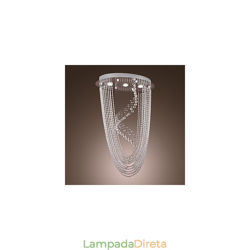 Lustre moderno contemporâneo de cristal cromado com montagem embutida
