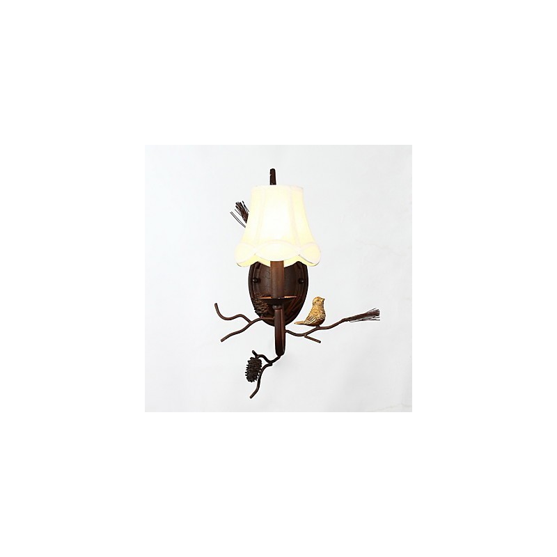 Luminária de parede vintage de metal com pássaro de resina e pinha da América do Norte, adequada para sala de estar, sala de jantar, luminária de parede