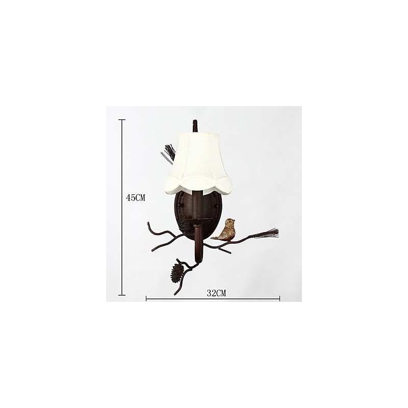 Luminária de parede vintage de metal com pássaro de resina e pinha da América do Norte, adequada para sala de estar, sala de jantar, luminária de parede