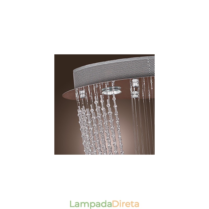 Lustre moderno contemporâneo de cristal cromado com montagem embutida