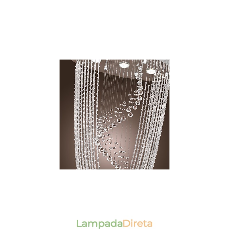 Lustre moderno contemporâneo de cristal cromado com montagem embutida