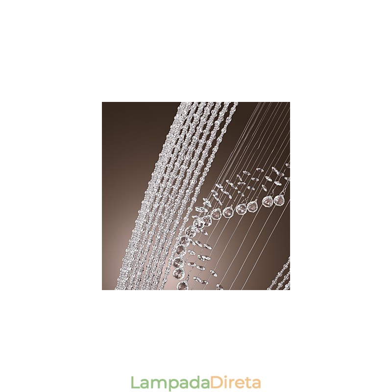 Lustre moderno contemporâneo de cristal cromado com montagem embutida