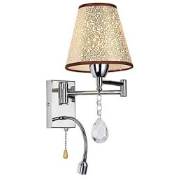 Luminária de parede para quarto, luminária de leitura, luminária de tecido, moderna, contemporânea, estilo country, cromada, com recurso para braço oscilante de cristal