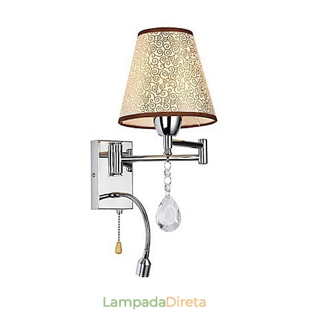 Luminária de parede para quarto, luminária de leitura, luminária de tecido, moderna, contemporânea, estilo country, cromada, com recurso para braço oscilante de cristal Luminária de parede para quarto, luminária de leitura, luminária de tecido, moderna, contemporânea, estilo country, cromada, com recurso para braço oscilante de cristal