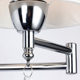 Luminária de parede para quarto, luminária de leitura, luminária de tecido, moderna, contemporânea, estilo country, cromada, com recurso para braço oscilante de cristal