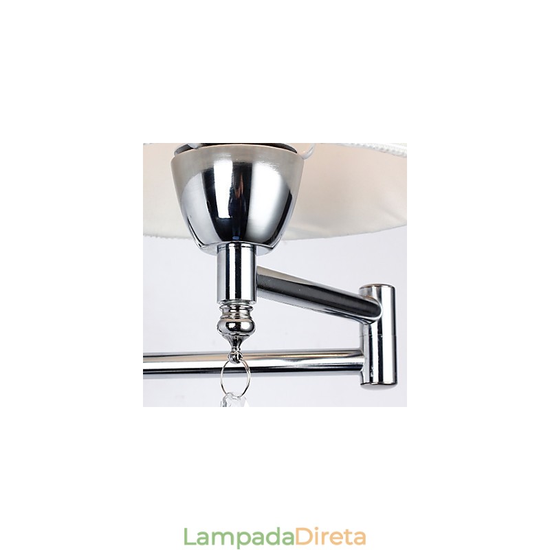 Luminária de parede para quarto, luminária de leitura, luminária de tecido, moderna, contemporânea, estilo country, cromada, com recurso para braço oscilante de cristal