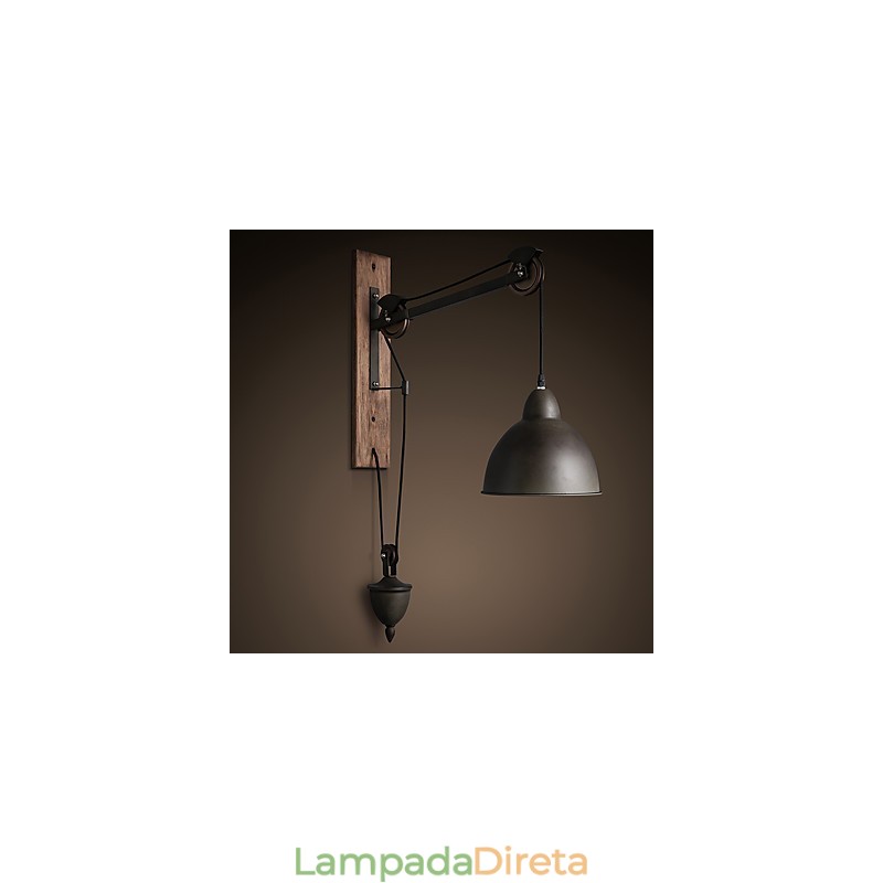 Luminária de parede estilo country americano retrô criativa Luminária de parede com polia de madeira