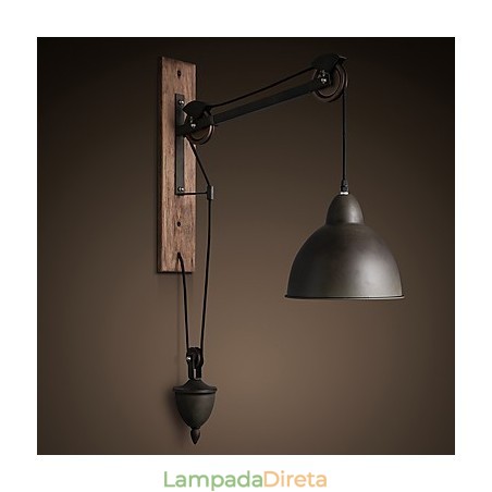 Luminária de parede estilo country americano retrô criativa Luminária de parede com polia de madeira Luminária de parede estilo country americano retrô criativa Luminária de parede com polia de madeira