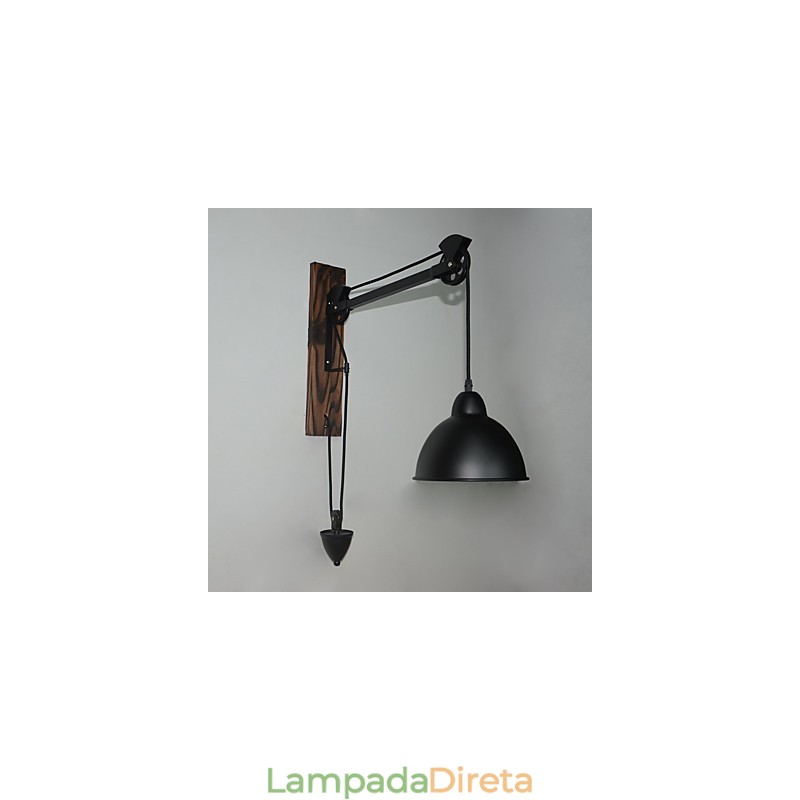 Luminária de parede estilo country americano retrô criativa Luminária de parede com polia de madeira