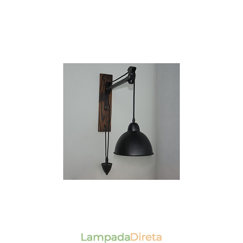 Luminária de parede estilo country americano retrô criativa Luminária de parede com polia de madeira
