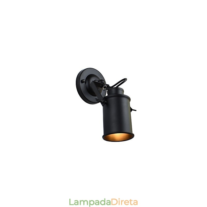 Luminária de parede de aço pintado, decoração de café americano preto e branco, luminária de parede retrô, lâmpada de sabre de luz na parede