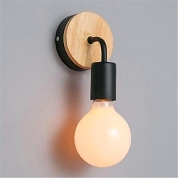 Luminária de parede de ferro moderna, minimalista, criativa, de madeira, para corredor, varanda, quarto, cabeceira