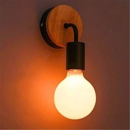 Luminária de parede de ferro moderna, minimalista, criativa, de madeira, para corredor, varanda, quarto, cabeceira
