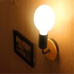 Luminária de parede de ferro moderna, minimalista, criativa, de madeira, para corredor, varanda, quarto, cabeceira
