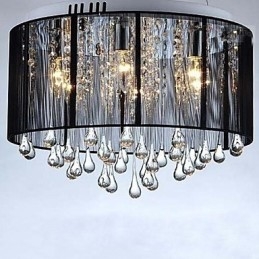Lustre de cristal de teto suspenso preto de luxo