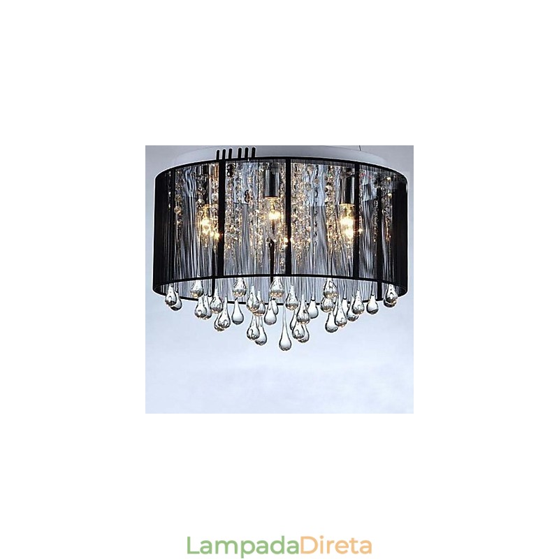 Lustre de cristal de teto suspenso preto de luxo