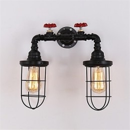 2 Cabeças Retro Industrial Tubo Luzes de Parede Loft Simples Preto Gaiola de Pássaro Metal Sala de Jantar Cozinha Bar Café Decoração iluminação