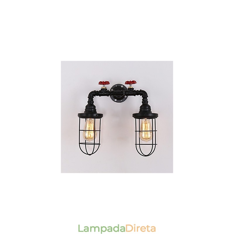 2 Cabeças Retro Industrial Tubo Luzes de Parede Loft Simples Preto Gaiola de Pássaro Metal Sala de Jantar Cozinha Bar Café Decoração iluminação