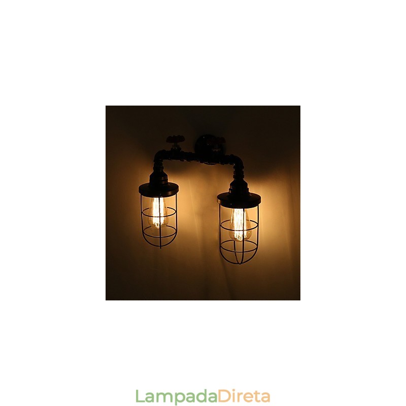 2 Cabeças Retro Industrial Tubo Luzes de Parede Loft Simples Preto Gaiola de Pássaro Metal Sala de Jantar Cozinha Bar Café Decoração iluminação
