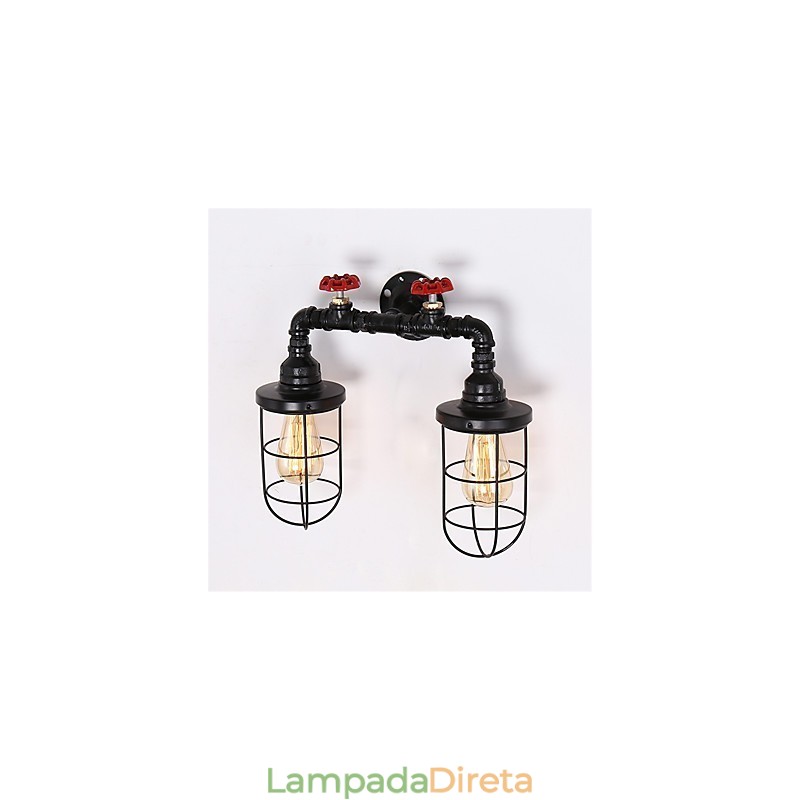 2 Cabeças Retro Industrial Tubo Luzes de Parede Loft Simples Preto Gaiola de Pássaro Metal Sala de Jantar Cozinha Bar Café Decoração iluminação