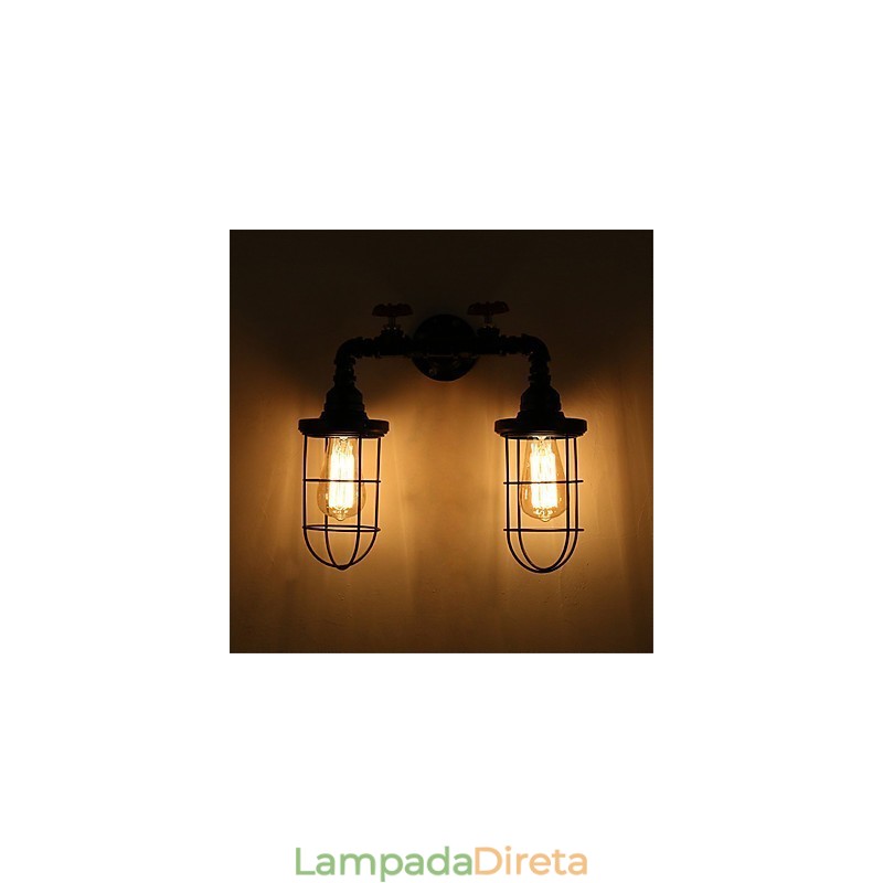 2 Cabeças Retro Industrial Tubo Luzes de Parede Loft Simples Preto Gaiola de Pássaro Metal Sala de Jantar Cozinha Bar Café Decoração iluminação