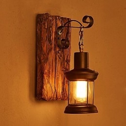 Luminária de parede de pintura de metal de madeira vintage retrô industrial de cabeça única para decoração de corredor de hotel em casa
