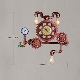 Luminárias de parede de tubo industrial vintage em forma de engrenagem de madeira Luzes giratórias criativas para decoração de restaurante, café, bar