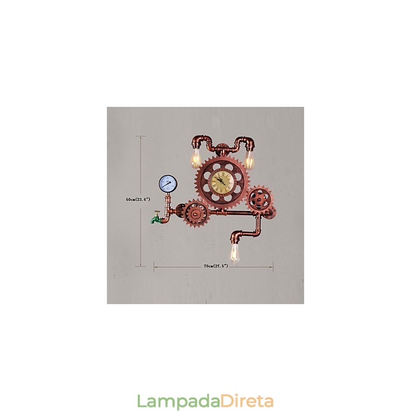 Luminárias de parede de tubo industrial vintage em forma de engrenagem de madeira Luzes giratórias criativas para decoração de restaurante, café, bar