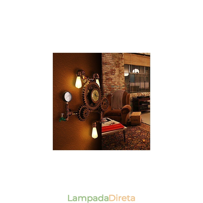 Luminárias de parede de tubo industrial vintage em forma de engrenagem de madeira Luzes giratórias criativas para decoração de restaurante, café, bar