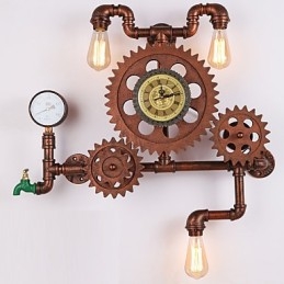 Luminárias de parede de tubo industrial vintage em forma de engrenagem de madeira Luzes giratórias criativas para decoração de restaurante, café, bar