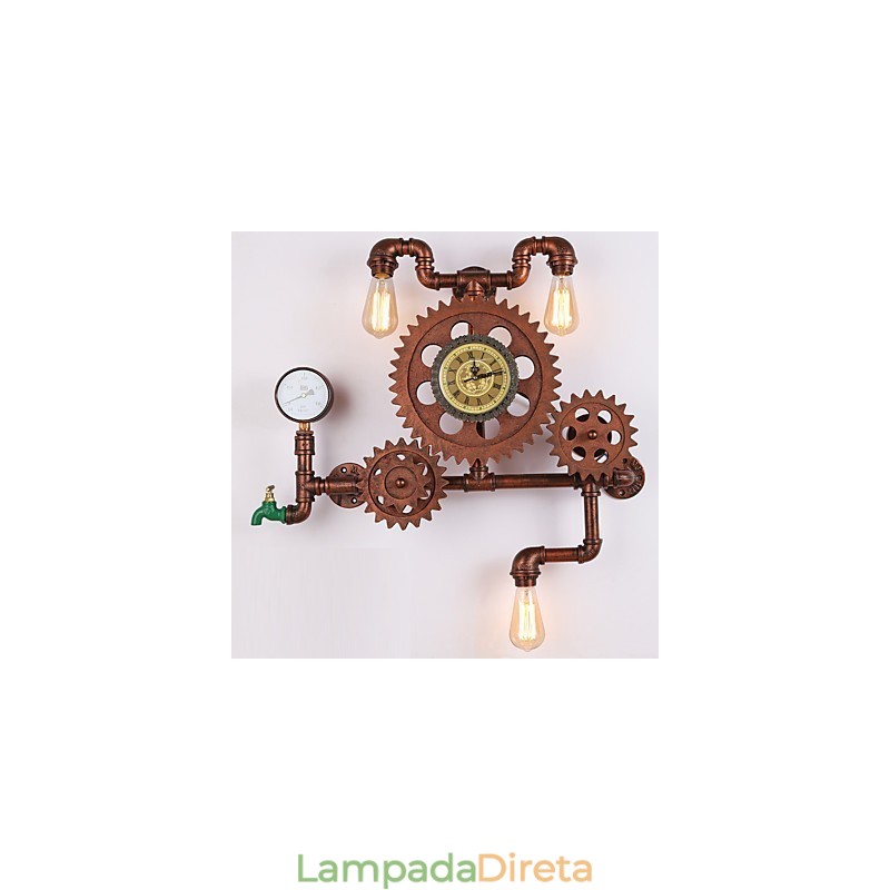 Luminárias de parede de tubo industrial vintage em forma de engrenagem de madeira Luzes giratórias criativas para decoração de restaurante, café, bar