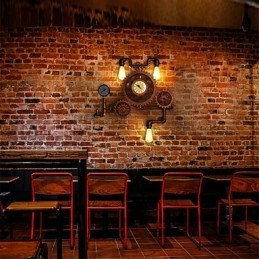 Luminárias de parede de tubo industrial vintage em forma de engrenagem de madeira Luzes giratórias criativas para decoração de restaurante, café, bar