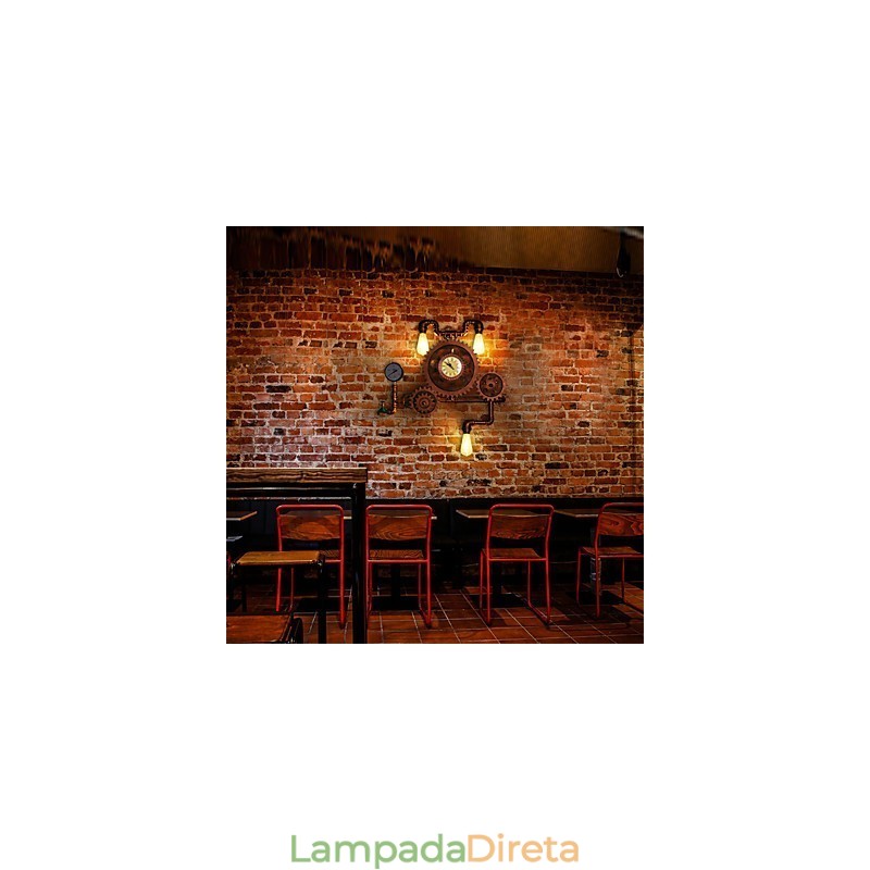 Luminárias de parede de tubo industrial vintage em forma de engrenagem de madeira Luzes giratórias criativas para decoração de restaurante, café, bar