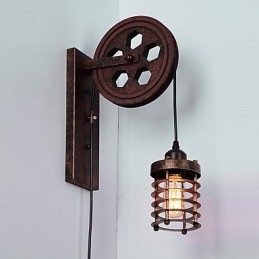 Luminária de parede de ferro retrô industrial personalidade criativa luminária de parede com polia elevatória