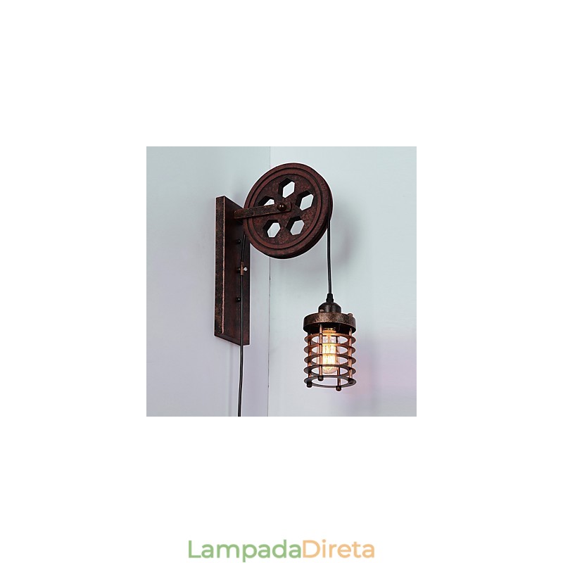 Luminária de parede de ferro retrô industrial personalidade criativa luminária de parede com polia elevatória