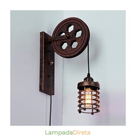 Luminária de parede de ferro retrô industrial personalidade criativa luminária de parede com polia elevatória Luminária de parede de ferro retrô industrial personalidade criativa luminária de parede com polia elevatória