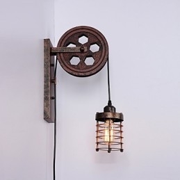 Luminária de parede de ferro retrô industrial personalidade criativa luminária de parede com polia elevatória