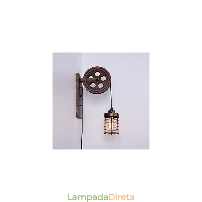 Luminária de parede de ferro retrô industrial personalidade criativa luminária de parede com polia elevatória