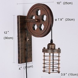 Luminária de parede de ferro retrô industrial personalidade criativa luminária de parede com polia elevatória