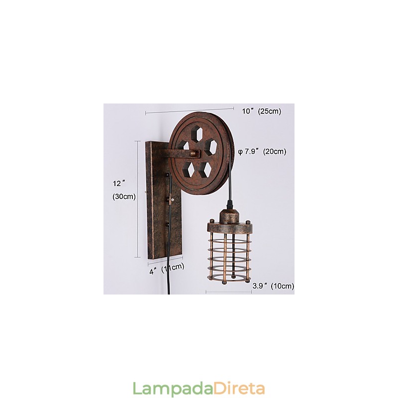 Luminária de parede de ferro retrô industrial personalidade criativa luminária de parede com polia elevatória