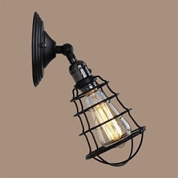 Com interruptor Vintage 1 Luz Industrial Preto Metal Gaiola Loft Luminária de Parede Sala de Estar Sala de Jantar Corredor Café Bares Bar Arandela de Parede