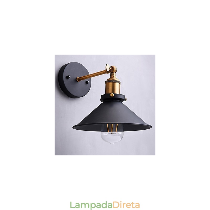 2 peças de arandelas de parede de metal, luminária de parede industrial, lâmpada vintage Edison Simplicity para iluminação de bar, café, clube