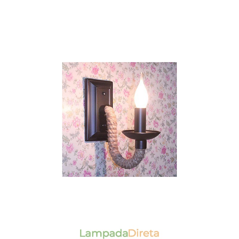 Luminária de parede retrô de corda de cânhamo personalidade criativa barra de ferro lâmpada de vela
