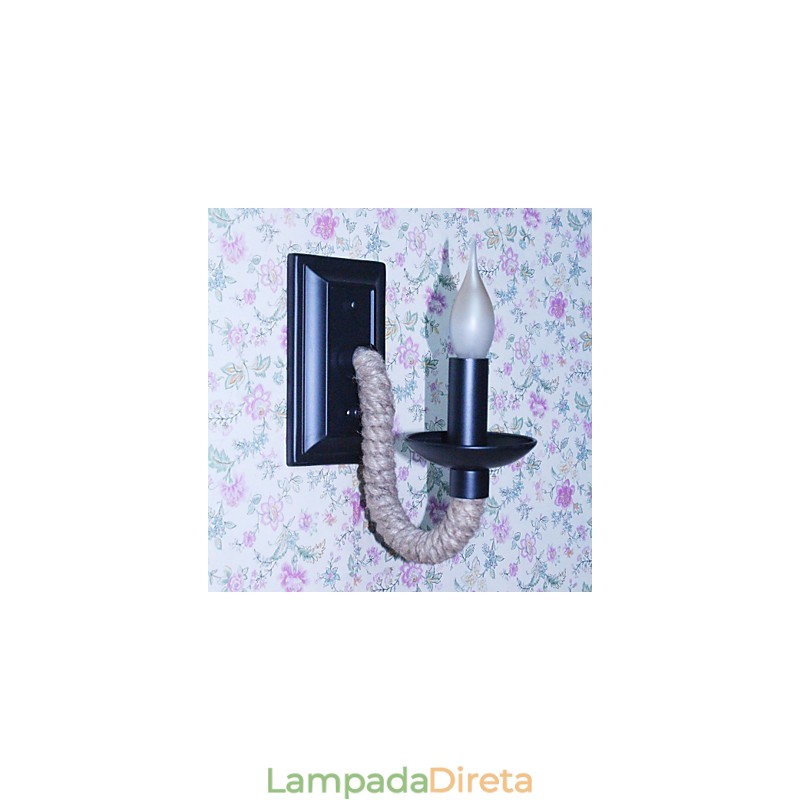 Luminária de parede retrô de corda de cânhamo personalidade criativa barra de ferro lâmpada de vela