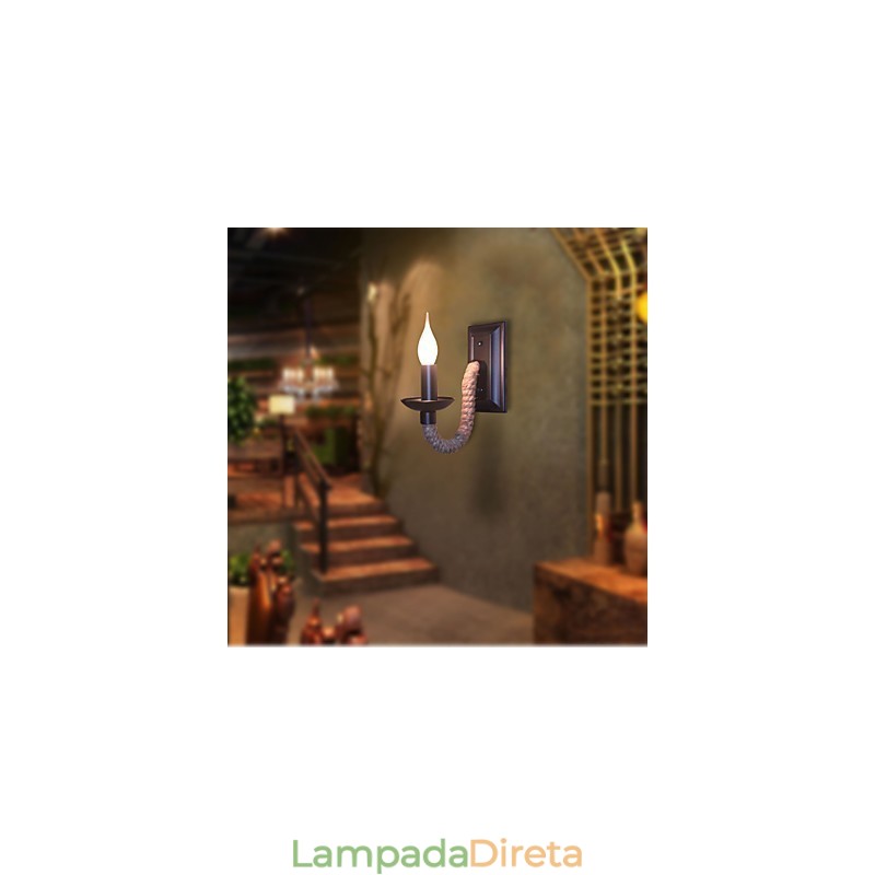 Luminária de parede retrô de corda de cânhamo personalidade criativa barra de ferro lâmpada de vela