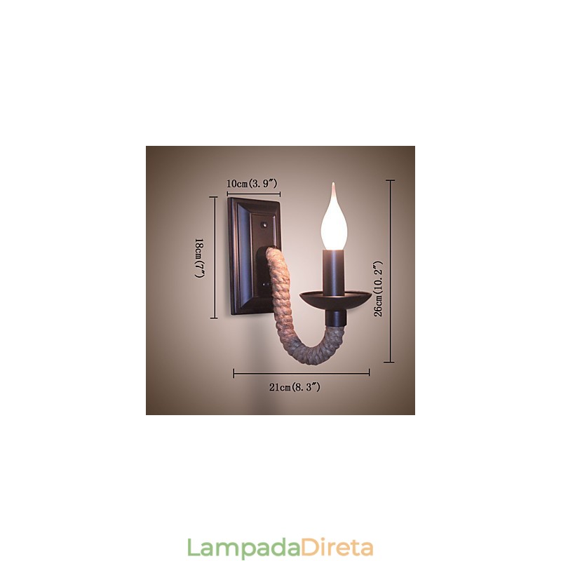 Luminária de parede retrô de corda de cânhamo personalidade criativa barra de ferro lâmpada de vela
