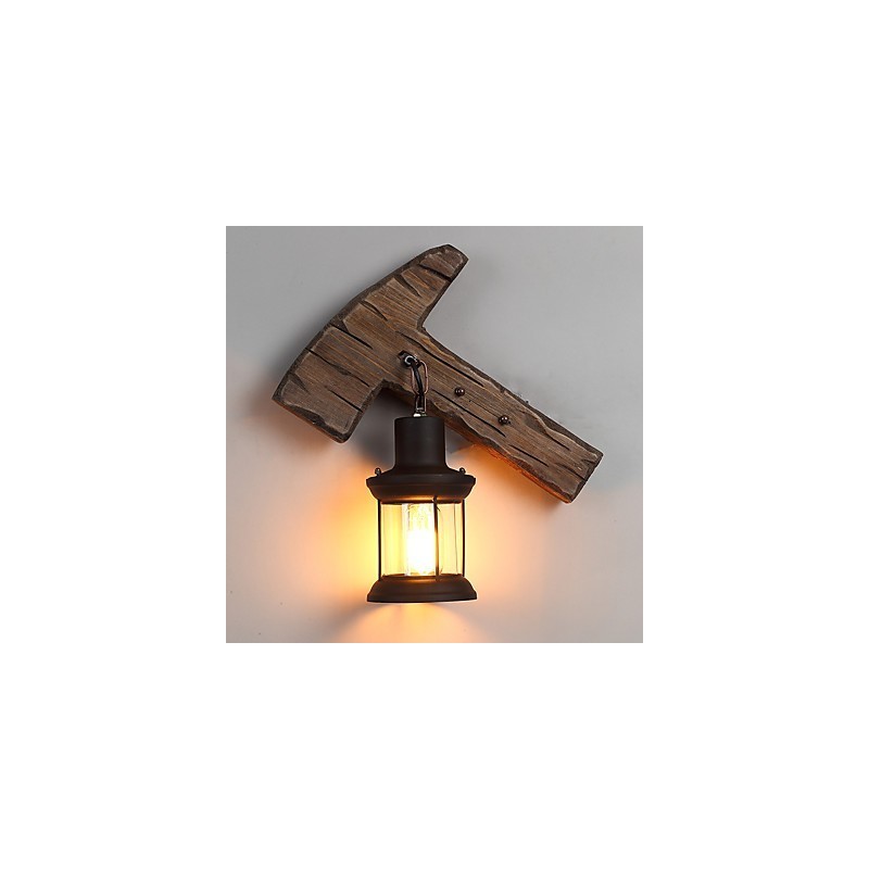 Luminária de parede de pintura de metal de madeira vintage retrô industrial de cabeça única para decoração de corredor de hotel em casa