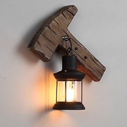 Luminária de parede de pintura de metal de madeira vintage retrô industrial de cabeça única para decoração de corredor de hotel em casa