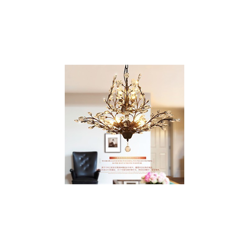Vintage Crystal Flush Mount 8 Luzes Metal Pintura Preto OU Dourado