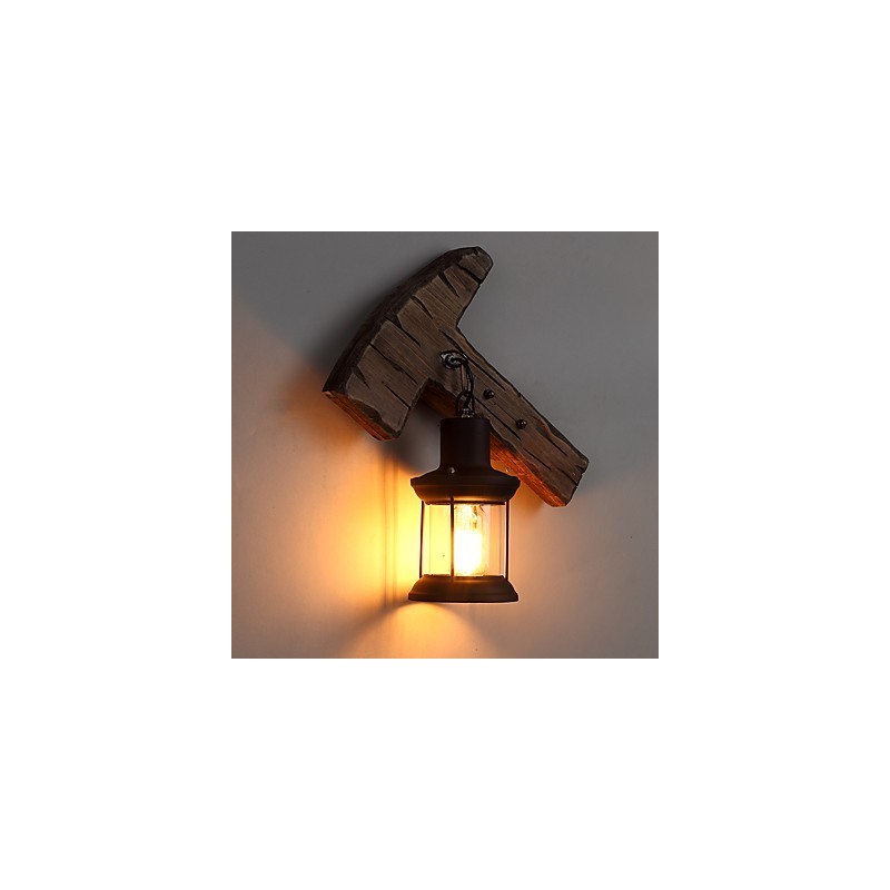 Luminária de parede de pintura de metal de madeira vintage retrô industrial de cabeça única para decoração de corredor de hotel em casa